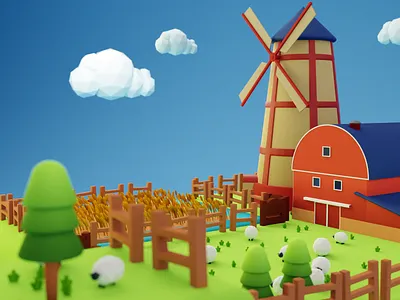 farm scene alt view 3d blender blender3d illustration lowpoly minimal nature