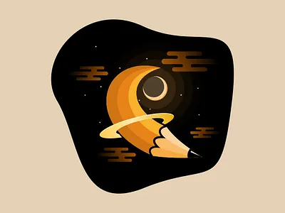 pensil moon design icon illustration logo pencil sketch vector