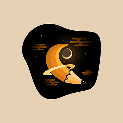 pensil moon design icon illustration logo pencil sketch vector