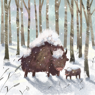 Bison animals book bookish character digital fairy tale illustration legend зима лес природа стиль