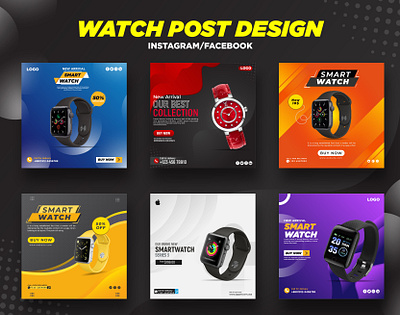 Modern Smartwatch & Watch Post Design || Instagram Facebook abstract branding design concept concert elegant facebook post gradient illustration instagram post modern modern design poster design smartwatch smartwatch 2021 social media design socialmediatemplate typography vector watch web banner