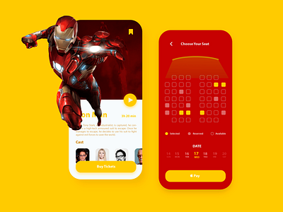 Movie Ticket 2d 3d aftereffects animation app design booking creative date design dribbble interaction ironman marketing marvel marvel studios marvelcomics minimal movie ticket uiux