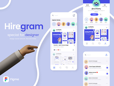 Hiregram - Designer Social App app app design chatting app clean daily ui design app designer app freelancer hiregram message app mobile mobile app mobile design mobile ui paste color social app ui ux