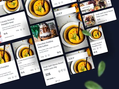 Online Visual Menu elements card card design cards ui delivery desktop dishes element food menu mobile plate restaurant shop soup tablet ui ux web web design website
