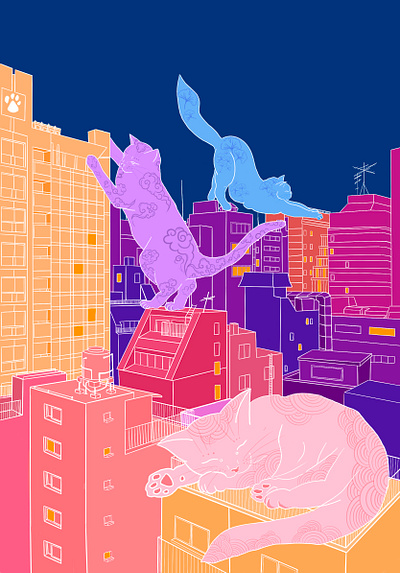 catnight art cat digitalart illustraion illustrations neon procreate