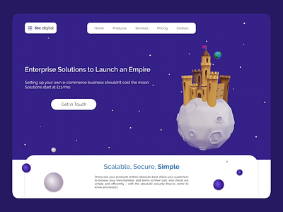 Simple landing page 3d 3d render animated blender branding cartoon castle illustration jakeux landing page moon product design space ui ux web web design website