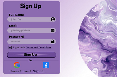 Purple Login/sign up page animation motion graphics ui