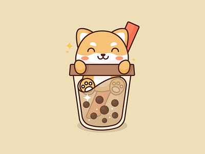 Shiba Boba animal boba boba cute boba tea cute dog heart icon illustration kawaii logo love pet shiba shiba inu shibainu