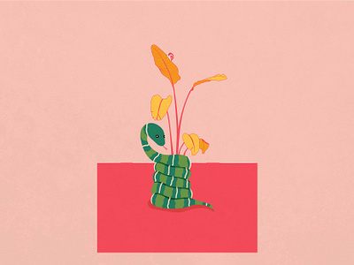 snake vase botanical botanical art illustration illustration digital illustrator minimal pink plant simple series snail snake snake illustration vase yellow