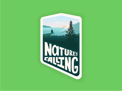 Nature's Calling Badge badge badge design hand letter illustration lake landscape lettering mountain nature outdoors pine tree