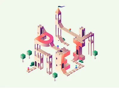 Monument valley inspired illustration castle composition diversity equity gaming geometry illustration inclusion landscape monument valley visual