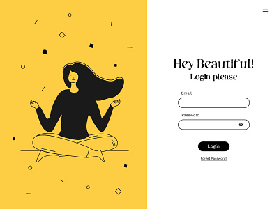 Yoga Login Page Design app screen cute illustration illustration login page design minimal ui design ux design web illustration webdesign website login page website login screen yellow black yoga app login page yoga illustration yoga website yoga website login page