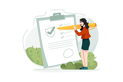 Woman signing insurance policy Illustration accident healthcare house illustration life insurance policy protect protection residence safe safety security service shield