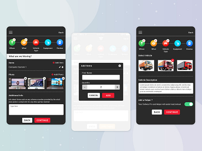 Cargo Movers App 4xprescargo customer app dark theme graphic design mobile app uiux