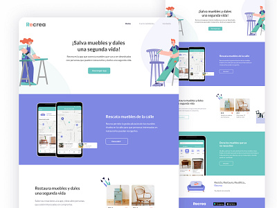 Recrea landing page app circular economy design figma furniture landing page ui ux web design