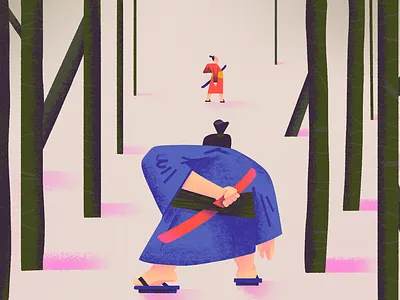 Sweet revenge 2d character flat illustration japan samurai shapes shogun simple