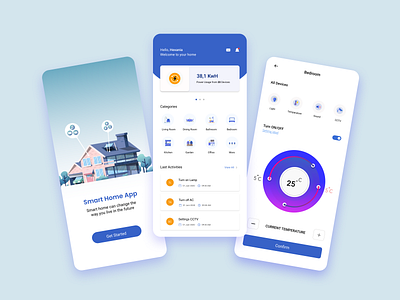 Smart Home App app application artificialintelligence blue and white control furniture app furniture design homepage design management app management system mobile app mobile app design mobile design mobile ui smart home smarthome smartwatch uidesign uiuxdesign uxdesign