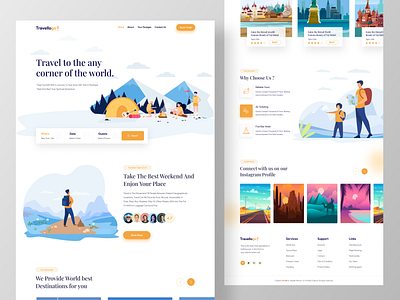 Travel Web UI landing page app color landing page minimal new popular shot resort ticket booking tourist travel guide traveler ui uiux ux vacation vacations