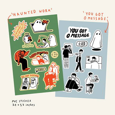 ‘Haunted Work’ & ‘0 Message’ PVC Sticker branding design flat illustration minimal