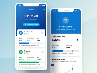 Budgeting App - Finance App UI Kit android banking budgeting app chart clean clean ui credit card finance graphic design icon illustration ios management mobile app payment ui ux wallet web widget
