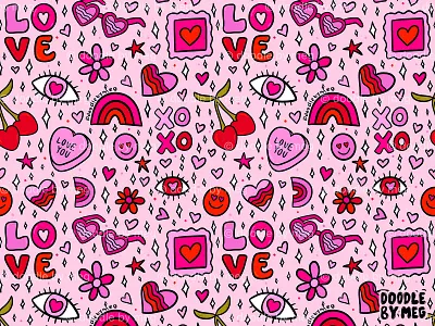 Valentine Print design drawing hearts illustration love pattern pattern design pink procreate rainbow red surface design surface pattern surface pattern design valentine valentine day valentines valentines day vintage