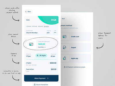 Payment UI - Hotel Booking App. app app design bill billing clean payment payment form payment method ui ux