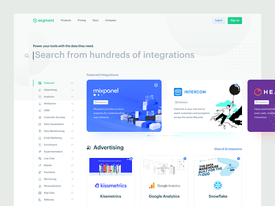 Segment — Catalog blue catalog clean design experience green integrations interface landing product product design segment tonik tools ui ux visual web webdesign website