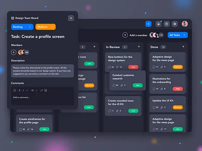 Task Manager Dashboard - Dark Theme board dark mode dark theme dark ui dashboad dashboard design design task management task manager tasks team work ui ux web