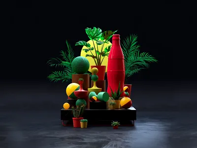 cola 3d c4d cinema4d cola composition contrast dark design floral geometric graphics design green harmony lighting motiongraphics red render ui ux