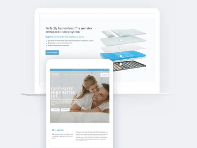 Laptop & Tablet Mockup of wenatex.com.au blue branding design icon mattress mattress website ui ux web design web development wenatex woocommerce wordpress