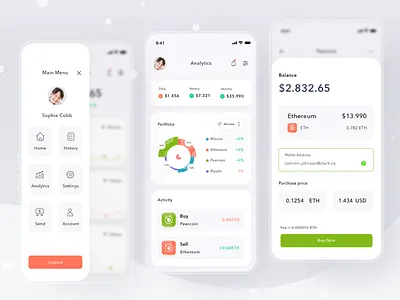 Cryptocurrency wallet app app balance bitcoin card clean crypto currency design invest ios mobile money payment profile simple ui wallet