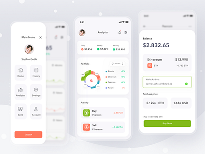 Cryptocurrency wallet app app balance bitcoin card clean crypto currency design invest ios mobile money payment profile simple ui wallet