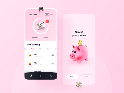 Piggy 🐷 Money saver app 3d pig banking concept finance finance app minimalism minimalist mobile design money money app money management money saver money saving piggy piggy bank pink splash screen ui ui app ux