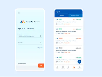 Access my network app bottom bar branding design forms home illustration login mobile design navigator payment registration user experience design user interaction ux