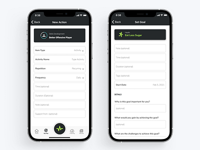 Athlete App - Actions and Goals action app athlete clean clean ui design flat goal goals ios ios app minimal mobile mobile app sketch sports task ui ui design ux