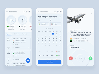 Travcal - Track time & be punctual alert calender calender app calender ui clock flight booking neomorphism neumorphic reminder alert time ui ui design uiux