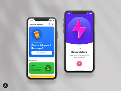 Anicons - Example screens 📱 3d 3d icon 3d illustration anicons beverage icon branding cinema4d coin icon dollar icon example screens figma design icon pack mobile app octane render payment spark icon ui design