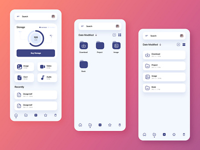 Storage - Ui Desgin adobe illustrator adobe xd app app design file explorer file management file manager file upload mobile app storage app ui ui ux ui design uidesign ux