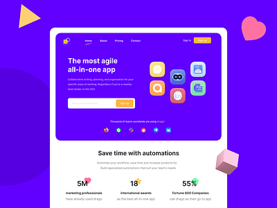 Hero Header - Drago 3d app clean clean ui design header hero illustration interface landing page minimal ui ui design ui8 uidesign web