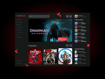 PixelStorm cleanui desktopui gamedashboard gameinterface gamingplatform interactiveui moderndesign uiuxdesign userexperience webappdesign