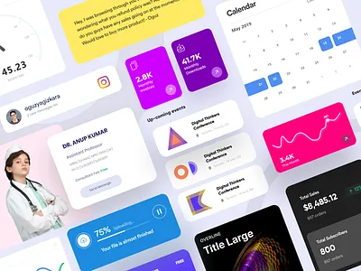 Dashboard Elements: Dashboard Component designs activity calender chart component dashboard dashboard components dashboard elements design system graph kit podcast sales status uploading