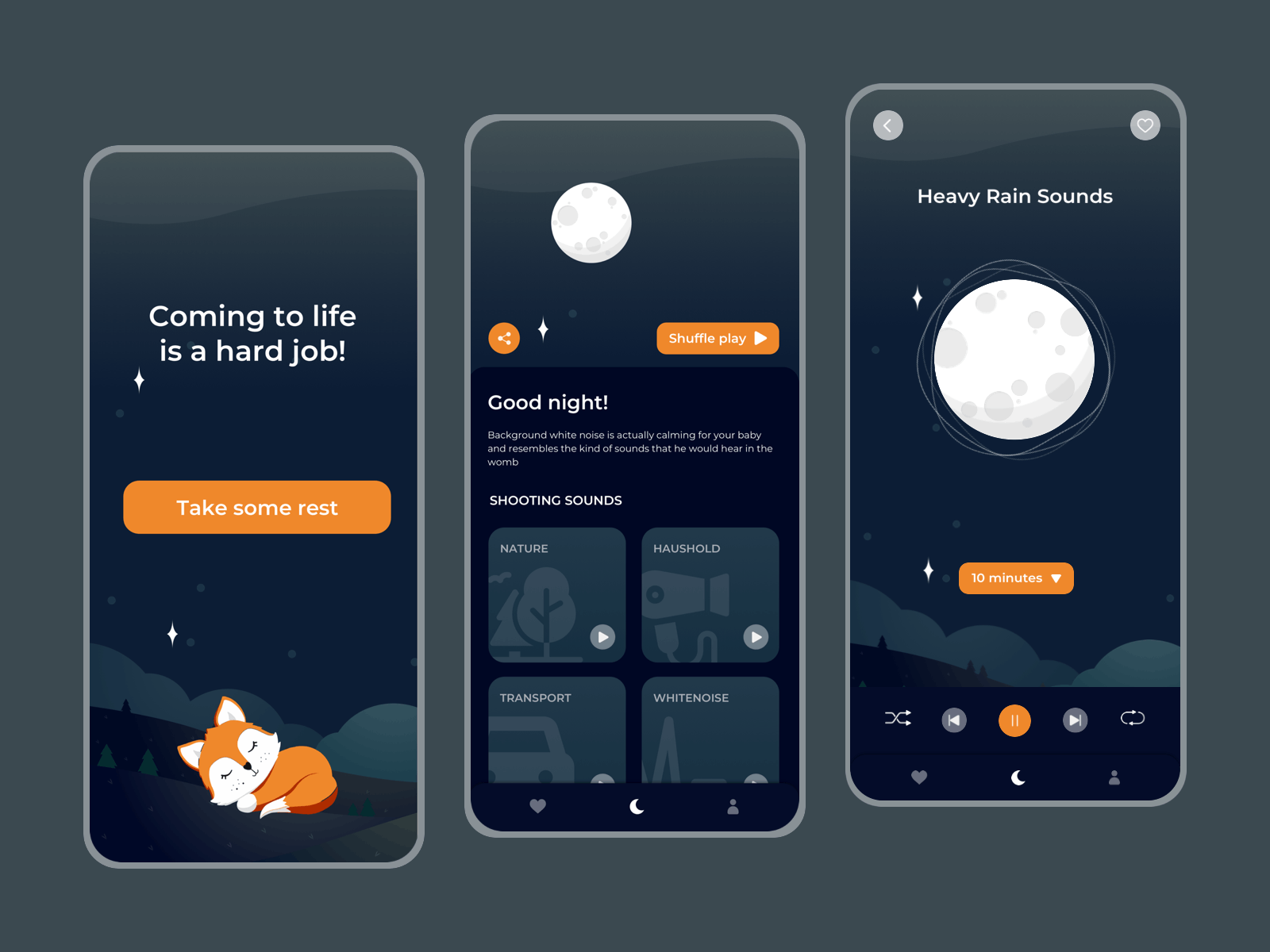 Baby sleep sounds app aplication baby dark ui mobile music player sound ui white nosie