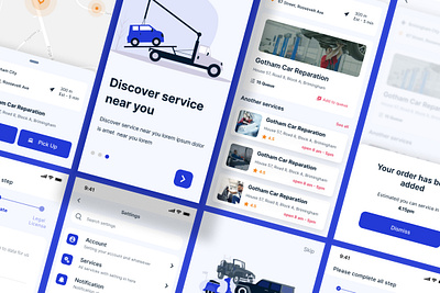 Auto Garage - Workshop Mobile App UI Kit Figma app car customer dealer detailing garage kit mobile online repair service towing ui uikit ux