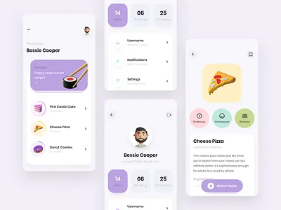 Food Recipe App V2 🍕 2021 trend 3d illustration app app design application clean cooking design food recipe ios minimal mobile app mobile app design profile page social media tutorial typography ui user interface ux