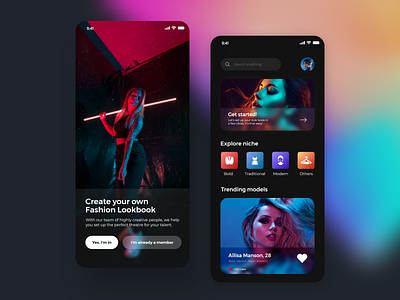 Fashion look book App design concept app application dark dark ui design fashion fashion app fashion brand fashion design ios look book lookbook mobile ui uiux userexperience userinterface ux vibrant