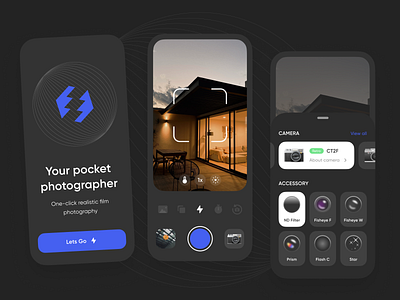 Analog Camera App ⚡️ analog app app design camera camera app clean dark dark mode effects fisheye minimal photo photo app photography picture texture ui ux