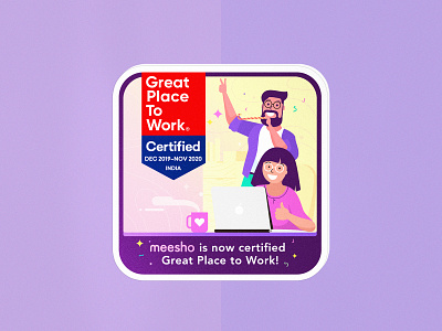 Meesho - Great Place To Work | Sticker colours flat illustration indian minimal office startup sticker teamwork vector workspace