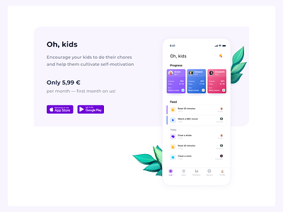 Kid's motivate app app app design design kid kids kids app kids illustration landing minimal mobile mobile app mobile ui motivation product design ui ux vector web website