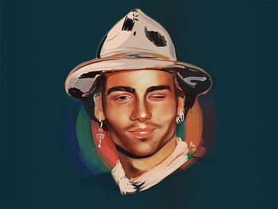 💘 blue depp design digital art digital illustration fashion green grunge grunge texture hat illustration johnny johnny depp man men portrait procreate retro