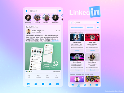 Linkedin Redesign Concept app ui glassmorphic ui glassmorphism linkedin linkedin designs linkedin redesign linkedin redesign concepts ui designs uiux uiux design